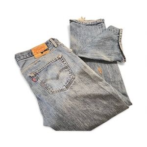 Levi's 501s Thrashed Blue Jeans Relaxed Fit Straight Leg Distressed Button Fly